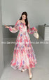 Multi Button Down Floral Waist Tie Long Maxi Dress